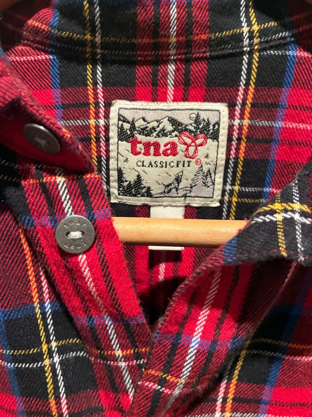 Aritzia TNA Red Black Plaid Button-Down Shirt
